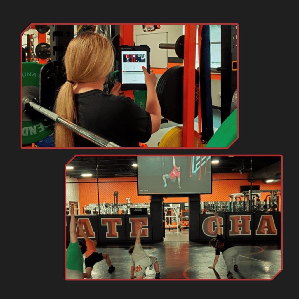 Student logging a workout on a PLT4M tablet.