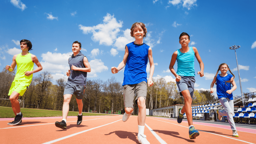 Students running on a track.