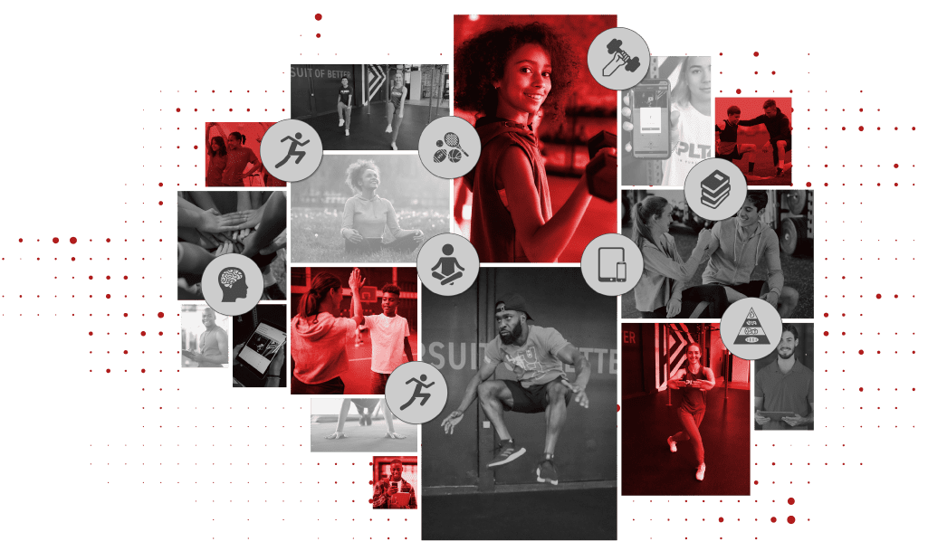 A collage of photos that represent fitness, health, and wellness.