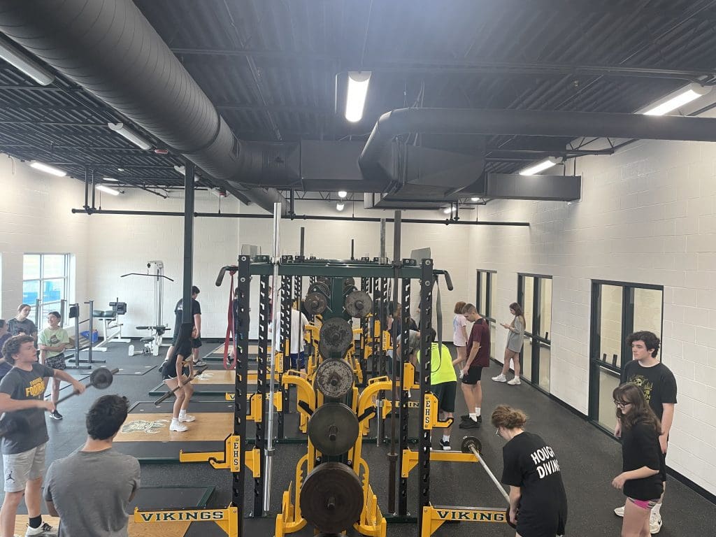 A view of Evergreen High School's weight room.