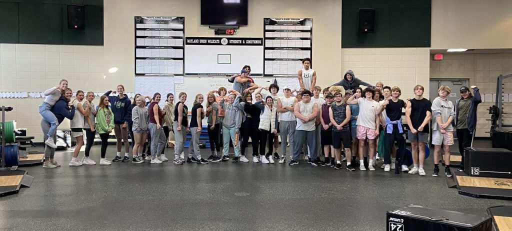 A full class of Wayland Union High School physical education students.