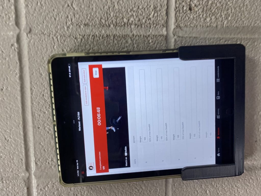 A tablet mounted in the Jacksonville High School weight room.
