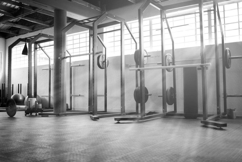 Shot of weight training equipment in a gym.