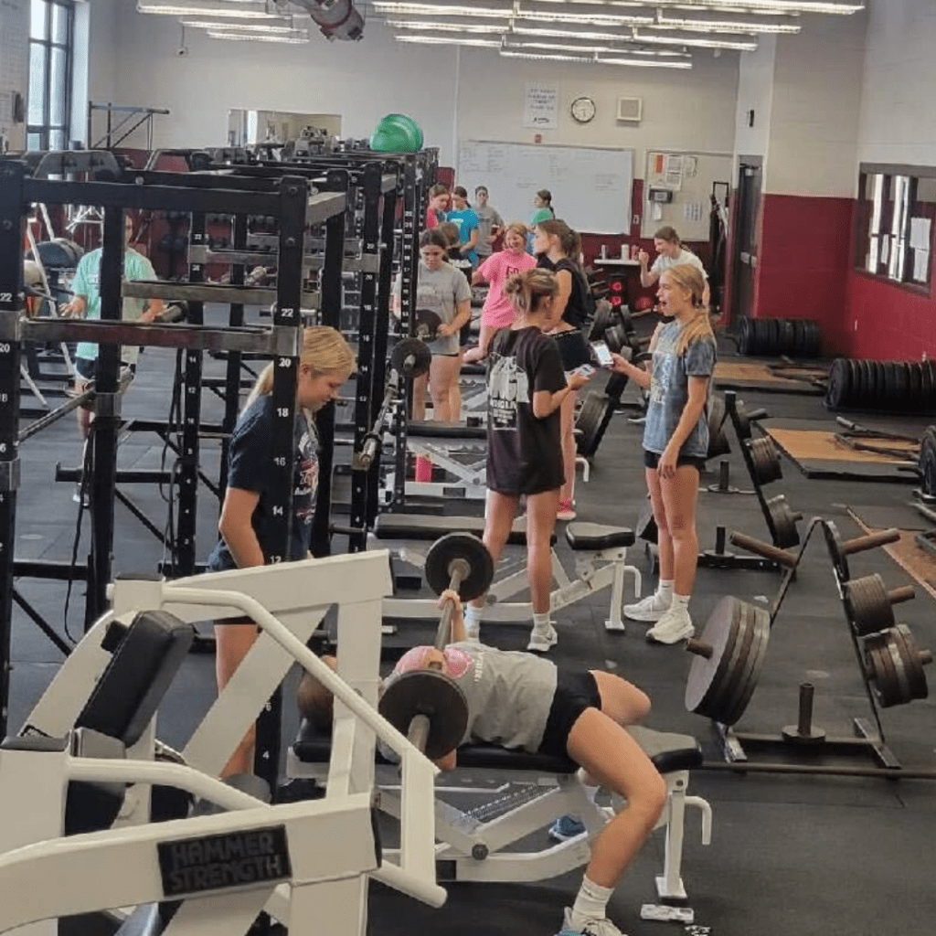 Female athletes workout and use PLT4M at Robinson High School.
