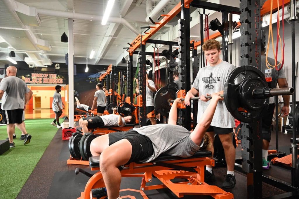 Schuylerville summer football workouts in action.