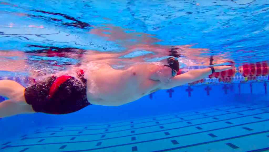 Swimmer performing the freestyle which is one of the main 4 strokes of swimming.
