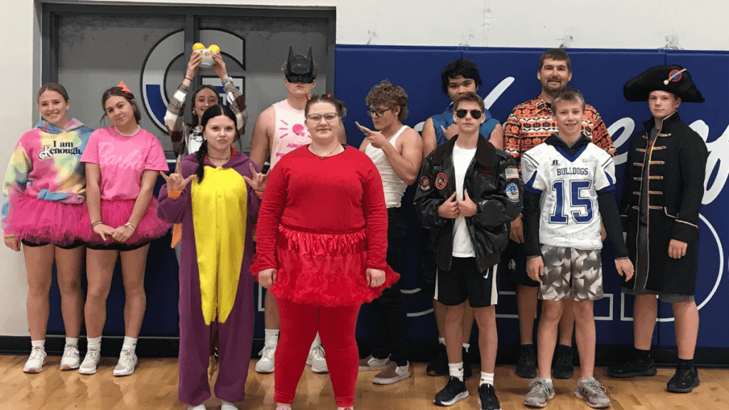 Ogden students dressed up for Halloween costume workout.