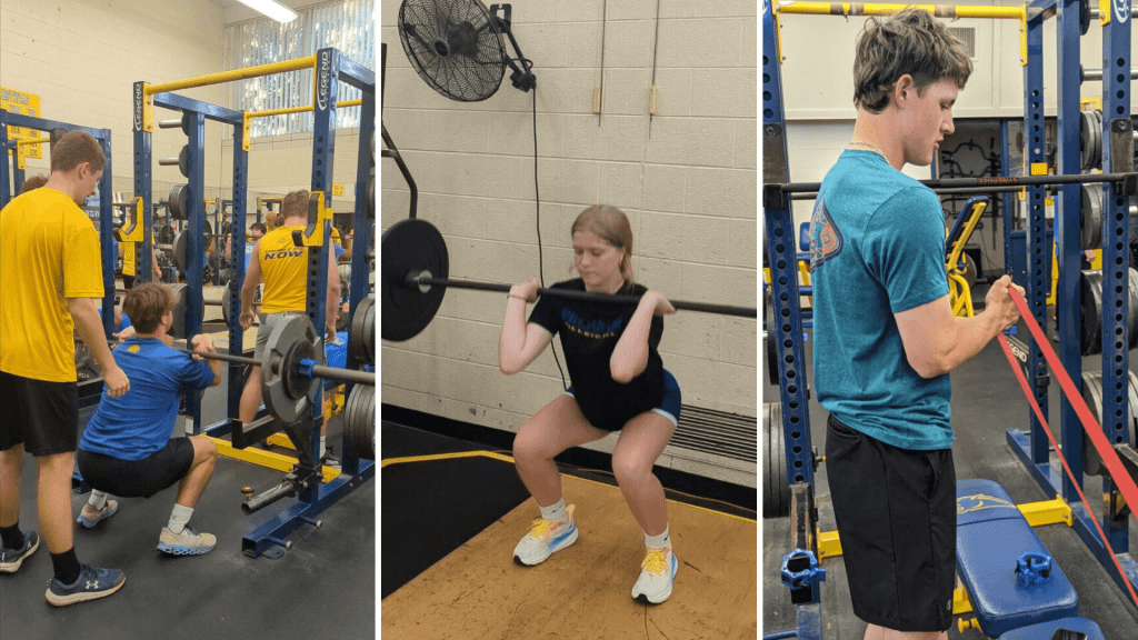 Collage of pictures from Birch Run High School weight room.