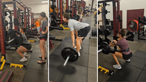 Collage of 3 different Pike Central students lifting weights.