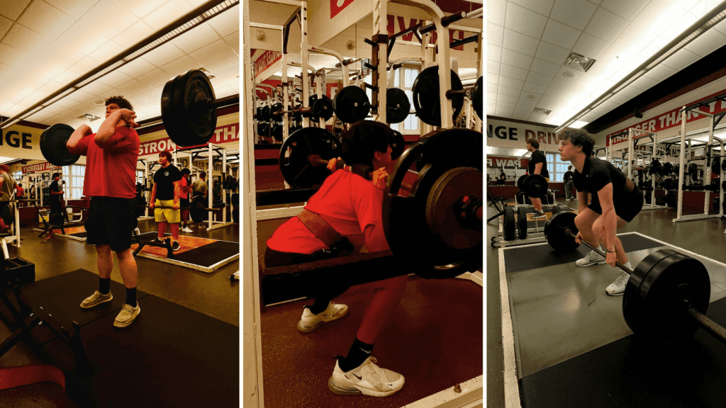 Collage of three different students working out at Paw Paw High School.