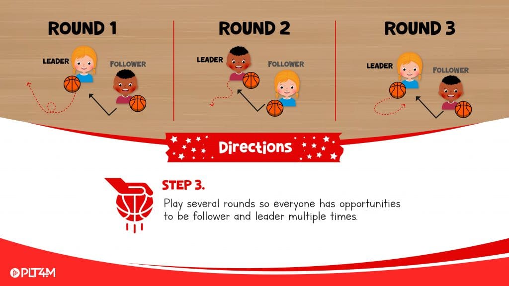 Directions slide for dribble follow the leader.