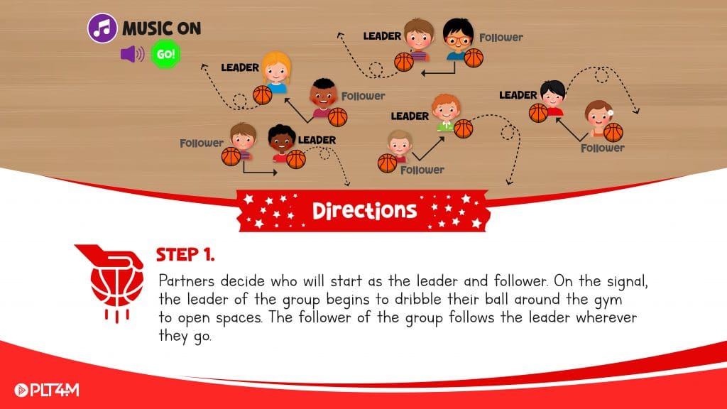 Directions slide for dribble follow the leader.