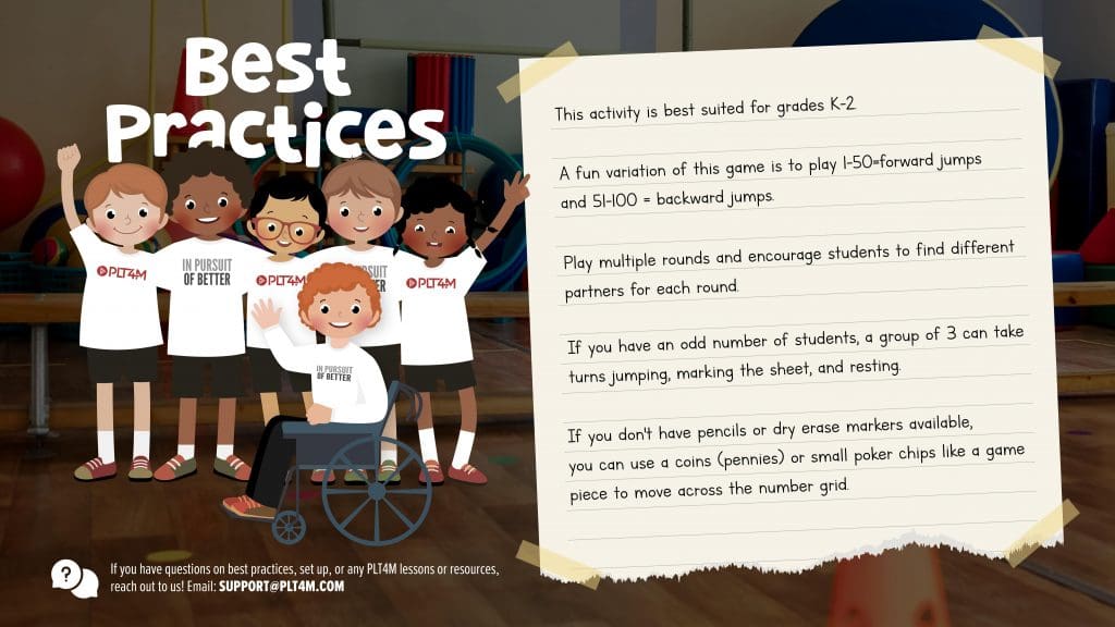 Best practices for Jump to 100 physical education activity.