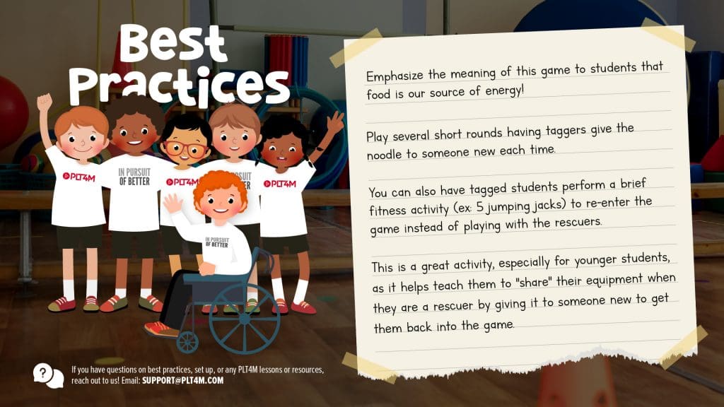 Best practices for PE teachers for couch potato tag game.