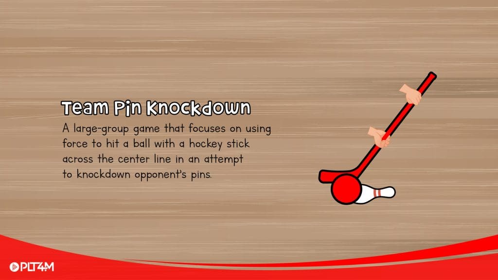 Team pin knockdown title slide for floor hockey games for elementary PE.
