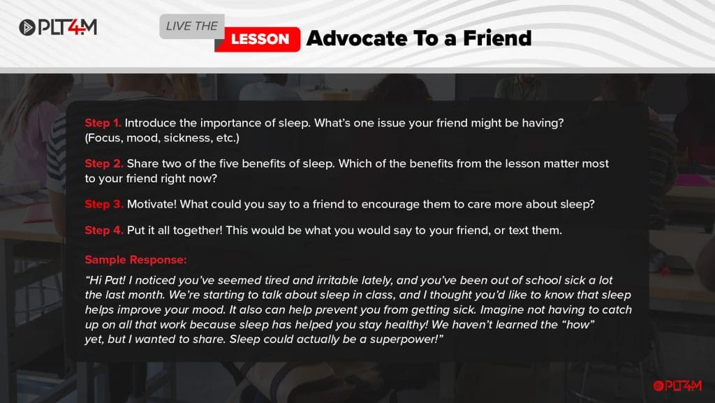 Live the lesson activity component of a skills based health education lesson.