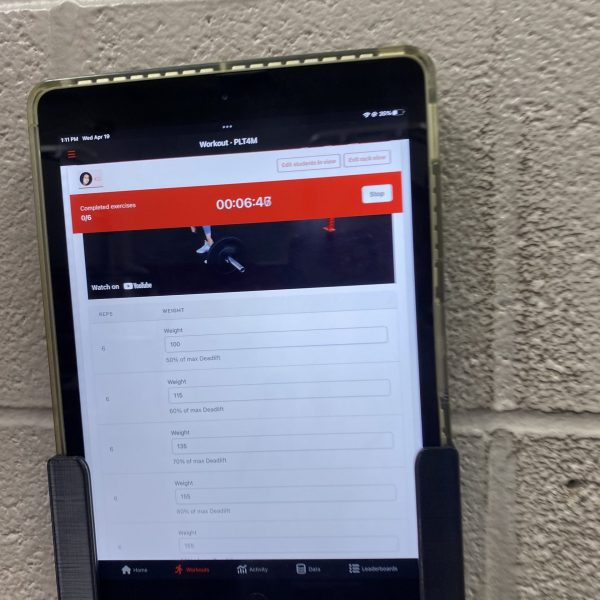 A tablet mounted in the Jacksonville High School weight room. A tablet mounted in the Jacksonville High School weight room.